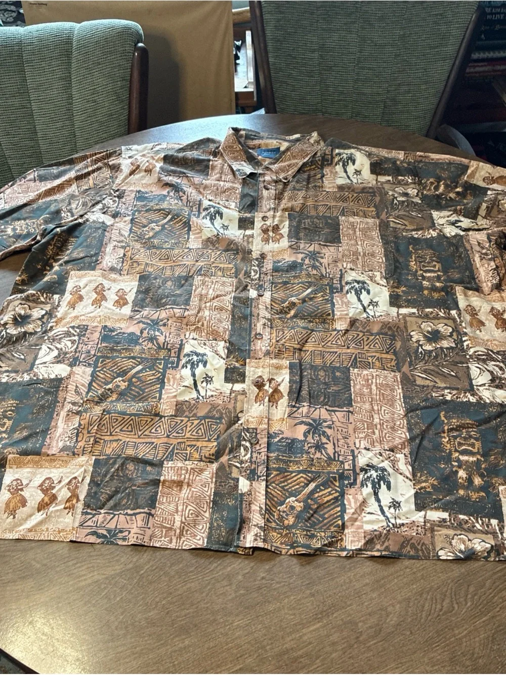 Harbor Bay Brown and Black Tropical Patchwork Button-Down Shirt